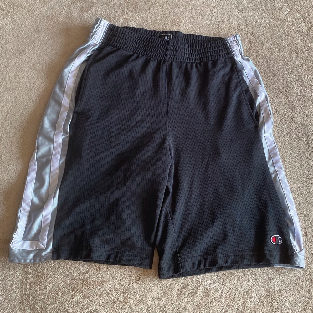 Champion Men’s Basketball Shorts Size M Blue with White and Silver Stripes